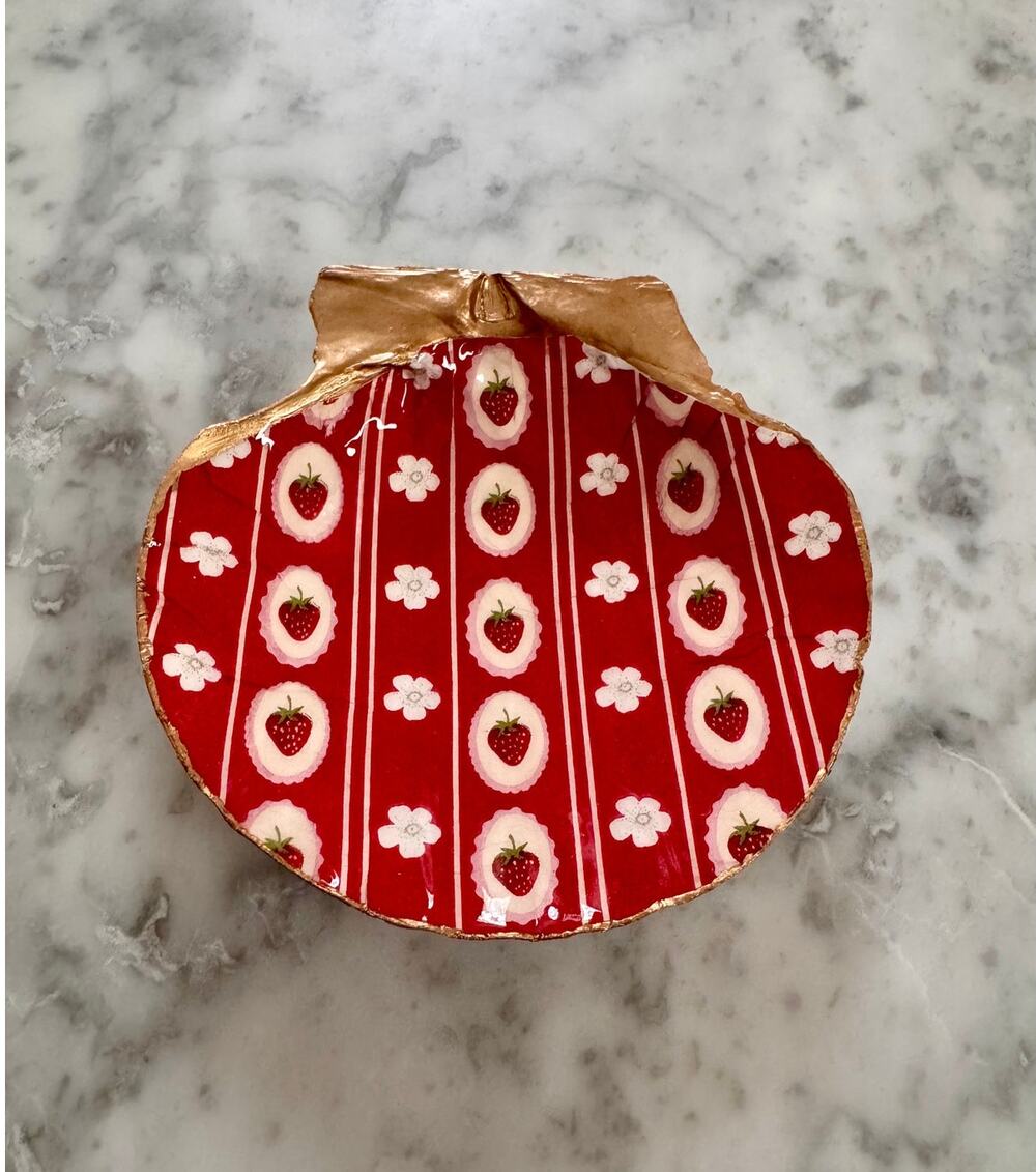 Vintage Strawberry Floral Red Trinket Dish
